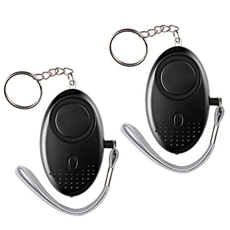 Personal Alarm, 2 Pack 130DB Emergency Personal Security Siren Song Alarms Keychain with Mini LED Flashlight for Women, Night Workers, Kids and Elderly Safe Defense(Black)