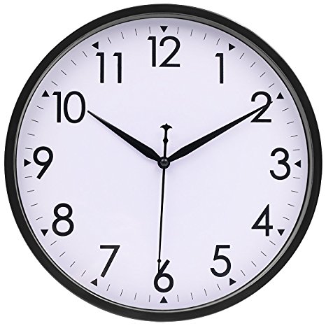 HIPPIH 10 Inch Silent Wall Clock - Non-Ticking Classic Universal Indoor Decorative Clocks for Office/Kitchen/Bedroom/Living Room
