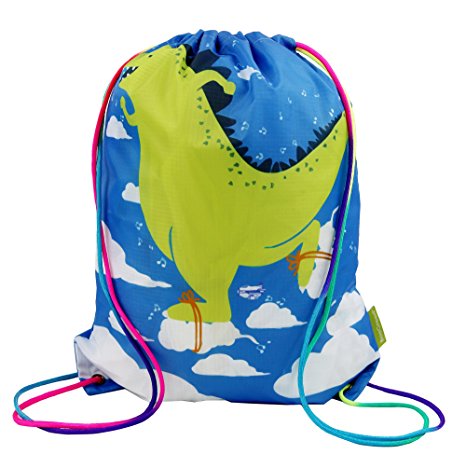 Kids Drawstring Backpack Gym Bag, Unique Rainbow Cinch Ropes, Ripstop Polyester (Mermaid,Unicorn,Giraffe,Dinosaur, Astronaut)