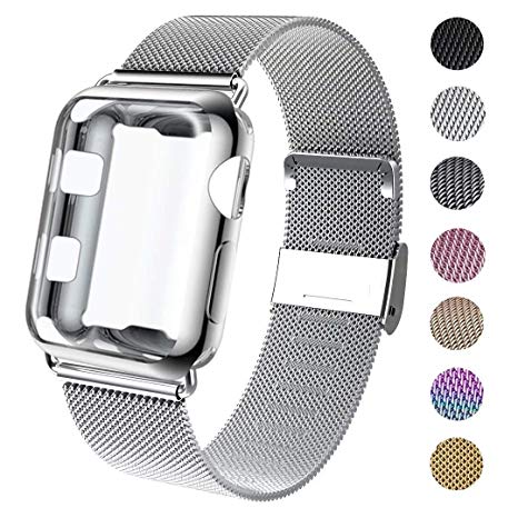 GBPOOT Compatible for Apple Watch Band 38mm 40mm 42mm 44mm with Screen Protector Case, Sports Wristband Strap Replacement Band with Protective Case for Iwatch Series 5/4/3/2/1