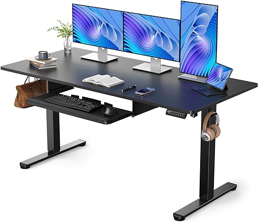 ErGear Electric Standing Desk with Keyboard Tray, 63x28 Inches Adjustable Height Sit Stand Up Desk, Home Office Desk Computer Workstation, Black…