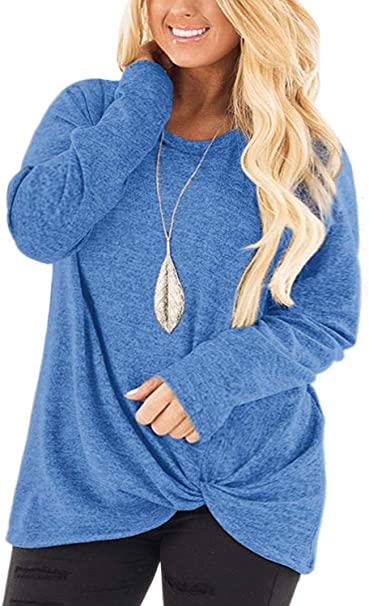 DOLNINE Womens Plus Size Knotted Tops Long Sleeve Tee Shirts Loose Casual Blouse