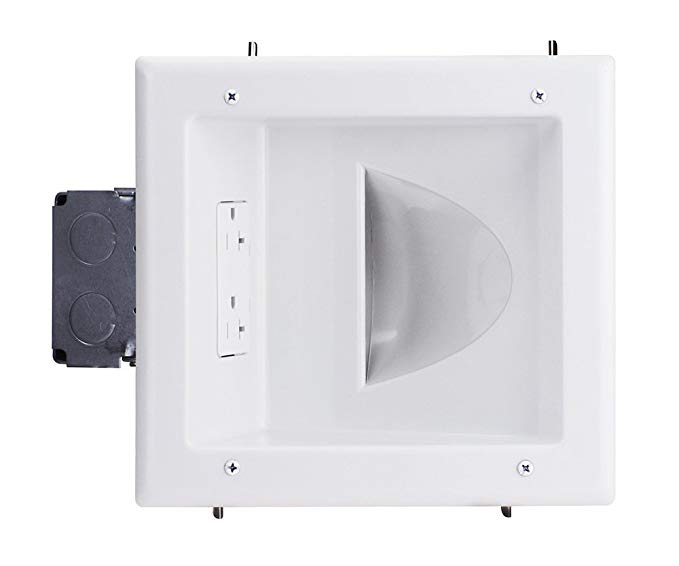 DataComm Electronics 45-0032-WH Commercial Grade Recessed AV/HDMI Cable Conceal Plate with 20 Amp Dual Power Receptacle