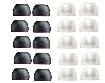 Bluecell 5 Pairs Medium Black Color and 5 Pairs Clear Color Silicone Replacement Ear Buds Tips for Audio-Technica Skullcandy Monster Sony Ultimate Ears Sharp Sennheiser Plantronics TDK Phillips Panasonic Denon Griffin JVC