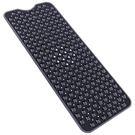 Bligli Extra Long Bathtub Mat with Strong Suckers Non Slip Bath Mat and Shower Mat for Bathroom Machine Washable 40 * 100cm (Black)
