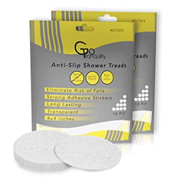 GoTranquility Non-Slip Safety Tub Traction Stickers for Shower & Bathtubs Anti-Slip Textured Tape PEVA Discs Grip 10 Clear 4x4 Inch Pre-Cut Treads to Prevent Slippery Surfaces (2 Pack)