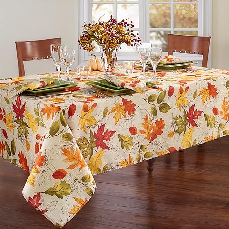 Elrene Home Fashions Autumn Leaves Printed Fabric Tablecloth for Fall/Harvest/Thanksgiving, 60"x102" Oblong/Rectangle, Multi