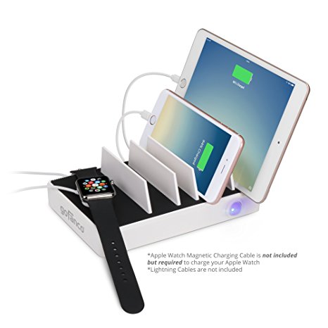 Charging Station, gofanco 5 Port USB Charging Station USB Hub Splitter Charger Stand Organizer for phones, tablets and wearable devices, up to 2.4A 48W White