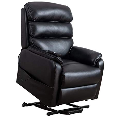 Irene House （Dual Motor） Lays Flat Electric Power Lift Recliner Chair for Elderly Comfortable （Breath Leather ）,Soft and Sturdy(Black)