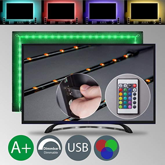LED TV Backlight | Bias Lighting | 4 LED strips for HDTV | 40 - 55 - 60 inch | USB Powered | Remote Control | Multi Colour | Home theater lighting | Flat screen LED strip | Eco-friendly