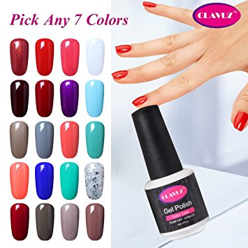 CLAVUZ Soak Off UV Gel Nail Polish Pick Any 7 Colors Collections Nail Lacquer Beauty Nail Art Top and Base Coat can be Pick Gift Set