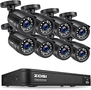 ZOSI 1080p Security Camera System Outdoor with AI Human Vehicle Detection, H.265  5MP Lite 8CH DVR, 8 x 1080p Weatherproof Surveillance Bullet Camera, 80ft Night Vision, Remote Access, No Hard Drive