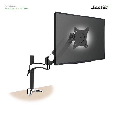 Jestik Advanced Flex 1.0 Single Monitor Arm Clamp and Bolt Through Mount - Gas assisted arm, holds up to 15-30" Screens, Weighing up to 17.7 lbs, VESA Compliant 75mm and 100mm, Up to 22" of extension