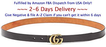 (2-7 Days Fast USA Deliver Guarantee Fulfilled by Amazon) Tiny Buckle Style Women Extra Slim Leather Belt~2.2cm Belt Width