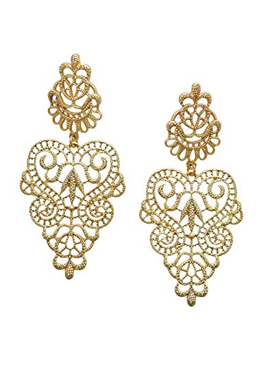 Statement Earrings in Gold | Lace Inspired Chandelier Earrings nickel free