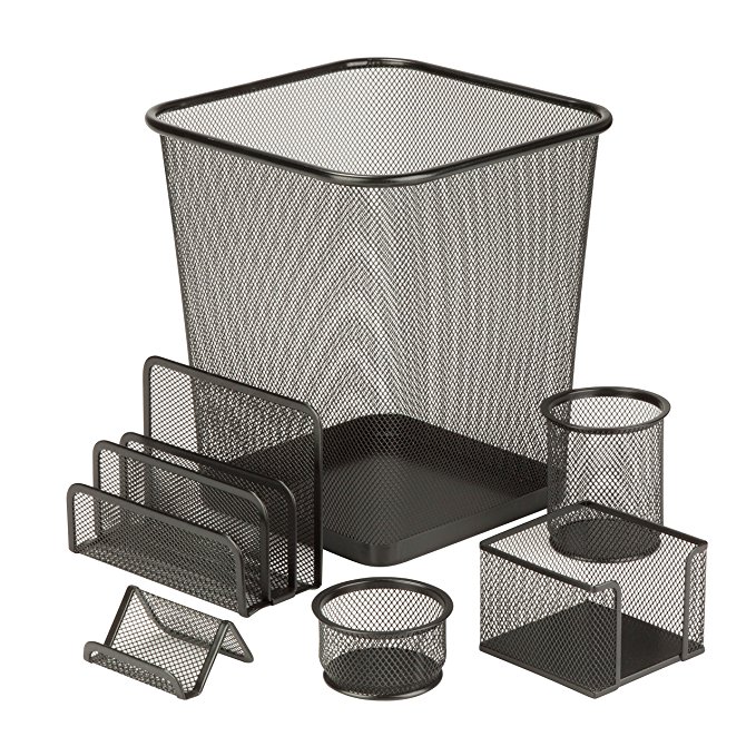 Honey-Can-Do 6-Piece Powder Coated Steel Mesh Desk Set, Black