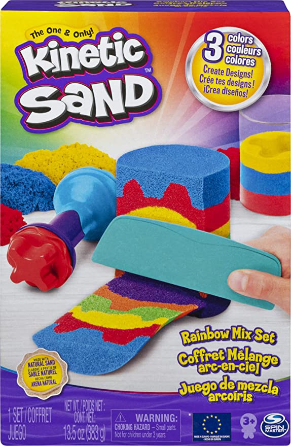 Kinetic Sand, Rainbow Mix Set with 3 Colors of Kinetic Sand (13.5oz) and 6 Tools, for Kids Aged 3 and up