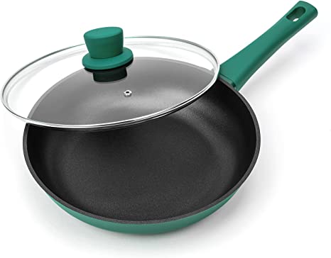 Sakuchi Nonstick Frying Pan with Lid 11 Inch, Skillet Non Stick for Induction Cooktop, Cooking Pan with Bakelite Handle, Green