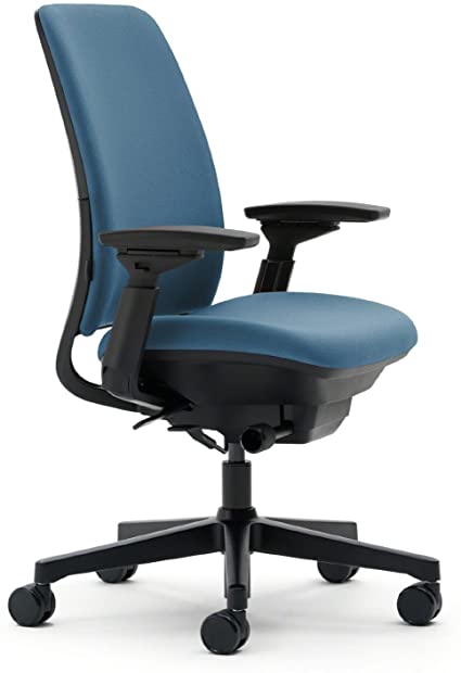 Steelcase Amia Ergonomic Office Chair with Adjustable Back Tension and Arms | Flexible Lumbar with Sliding Seat | Black Frame and Buzz2 Blue Fabric