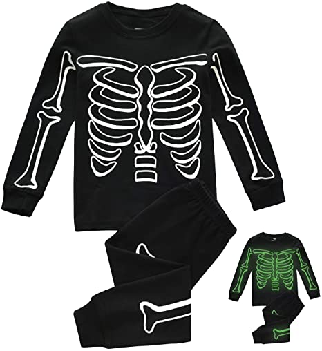 Kids Pajamas For Boys Skeleton Glow-in-The-Dark Cotton Sleepwear Toddler Clothes Halloween Ghost Outfit Size 2-7T