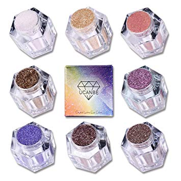 UCANBE Glitter Shimmer Loose Eyeshadow Powder Makeup Set, 8 Colors Highly Pigmented 3D Nude Metallic Sparkling Waterproof Eye Shadow Kit