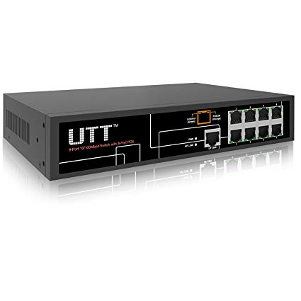 UTT S1081P Internet Unmanaged PoE Switch with (8 PoE Ports | 1 Ethernet Uplink Port) – 120W– 802.3af – for IP Camera & AP