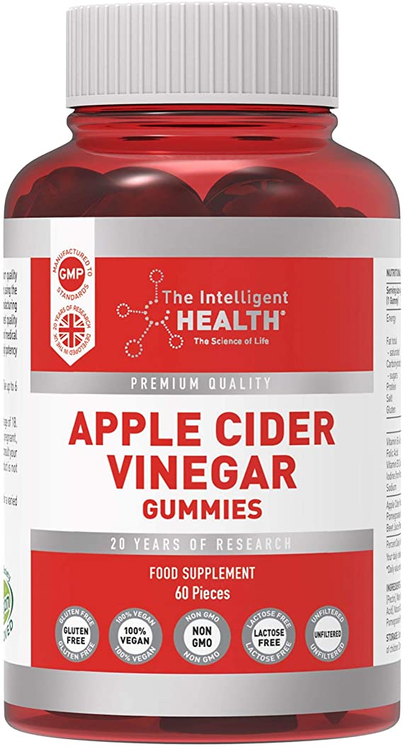 Apple Cider Vinegar Gummies with The Mother - ACV Food Supplement - 60 Pieces - Vitamins for Weight Loss - Vegan&Non-GMO Premium Quality by The Intelligent Health