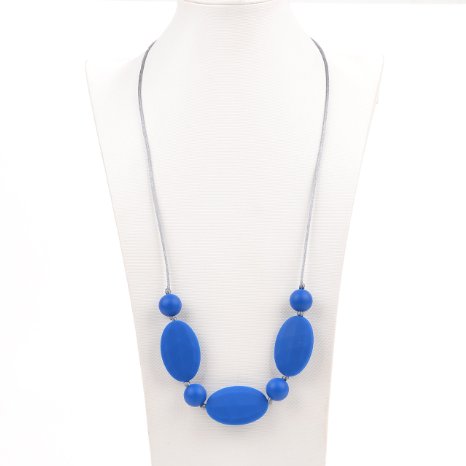 Silicone Teething Necklace - 12 Color Choices - Baby Safe For Mom To Wear - BPA-Free Chew Beads - Stylish & Natural "Ava" (Snorkel Blue)