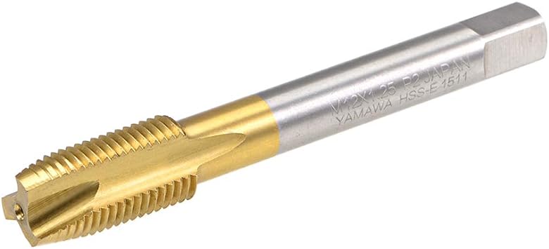 uxcell Spiral Point Plug Threading Tap M12 x 1.25 Thread, Ground Threads H2 3 Flutes, High Speed Steel HSS 6542, Titanium Coated, Metric Screw Taps Tapping Bit for Thread Repair