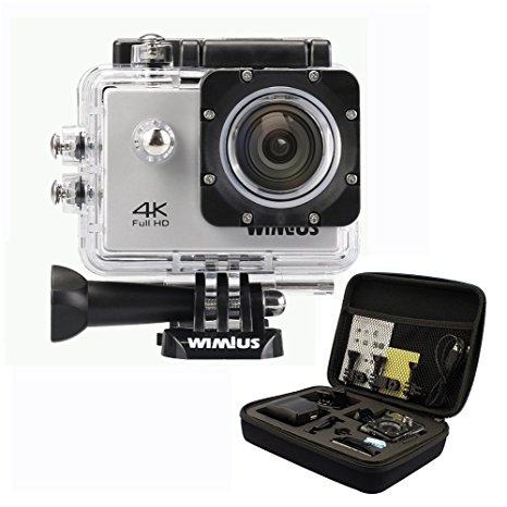 Action Camera 4K Waterproof Sports Camera Action Cam 16MP 1080P with Carrying Case and 2 Batteries-Silver