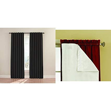 Eclipse 11353052X084BK Fresno 52-Inch by 84-Inch Blackout Window Curtain Panel Pair (Black) with Thermaliners (White)