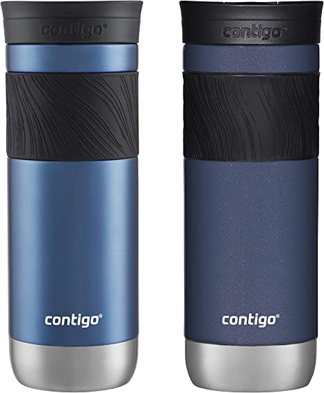 Contigo SnapSeal Insulated Stainless Steel Travel Mug with Grip 2-Pack, 20 oz, Blue Corn Transparent Satin & Midnight Berry