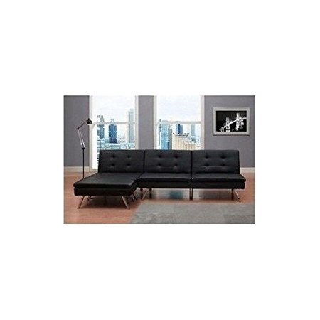 Black Modern Sectional Sofa Futon Convertible Sleeper Bed Couch Chaise Ottoman