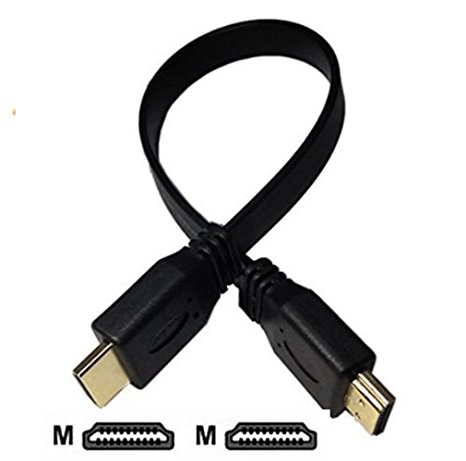 1FT HDMI High-Speed Gold Plated A male to A male Extension Flat Cable Supports 1.4 Ethernet 3D 4K - Use with DTV, PS3, XBOX, DVR, Cable, A/V, DVD, and Audio Return(BLACK,HDMI M to M)