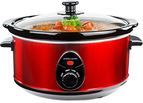 Andrew James Premium Slow Cooker with Tempered Glass Lid & Removable Ceramic Bowl - 3.5L Litre, Red