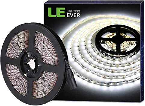 LE 16.4ft LED Strip Light, Super Bright, 300 LEDs SMD 5050, Non-Waterproof LED Tape, Flexible Rope Light for Home, Kitchen, Under Cabinet, Bedroom, 12V Power Supply Not Included, Daylight White