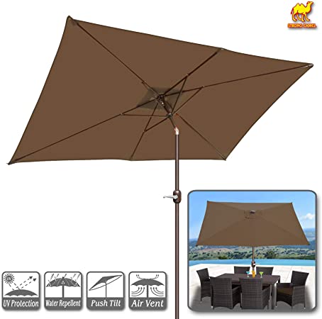 Strong Camel 10 FT Outdoor Market Patio Umbrella w/Crank Tilt Adjustment (Brown)