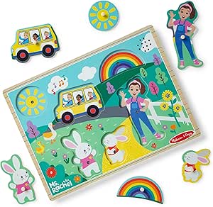 Melissa & Doug Ms. Rachel Wooden Song Peg Puzzle, 6-Piece with Full Songs, Toddler Toys for Boys and Girls Ages 2-5  Years - FSC-Certified