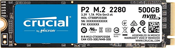 Crucial P2 500GB 3D NAND NVMe PCIe M.2 SSD - CT500P2SSD8