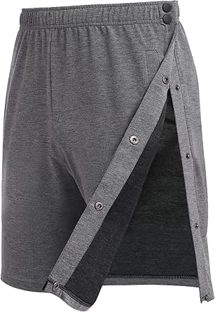 Deyeek Mens Tear Away Shorts Post Surgery Recovery Side Snap Shorts Color Block Cotton Break Away Pants with Pockets