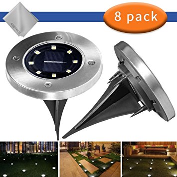 Solar Ground Lights Outdoor - Upgrade 8 LED Solar Garden Lights Waterproof Solar Landscape Lighting for Lawn Patio Yard Walkway Driveway White (8 Pack)