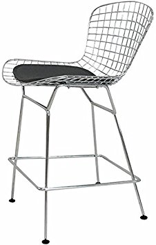 Mod Made Mid Century Modern Chrome Wire Counter Stool for Kitchen or Bar, Black