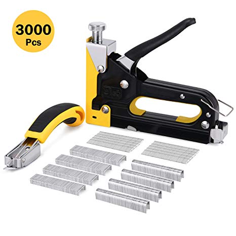 Kohree Staple Gun, 3 in 1 Heavy Duty Staple Gun with 3000 PCS Staples and Staple Remover, Manual Steel Nail Gun for Upholstery, Fixing Material, Decoration, Carpentry, Furniture