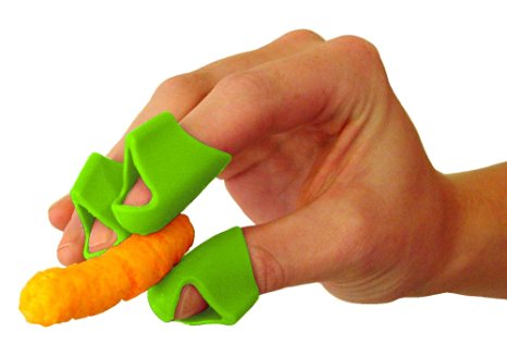 Chip Fingers - Finger Guards for Food - Food-Grade Silicone - Finger Food Utensil - Finger Cover for Cheesy Greasy Sticky Fingertips (5, Neon Green)