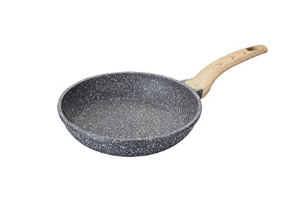Carote 11 Inch Frying Pan PFOA Free Stone-Derived Non-Stick Coating From Switzerland, Bakelite Handle With Wood Effect (Soft Touch), Suitable For All Stove Including Induction