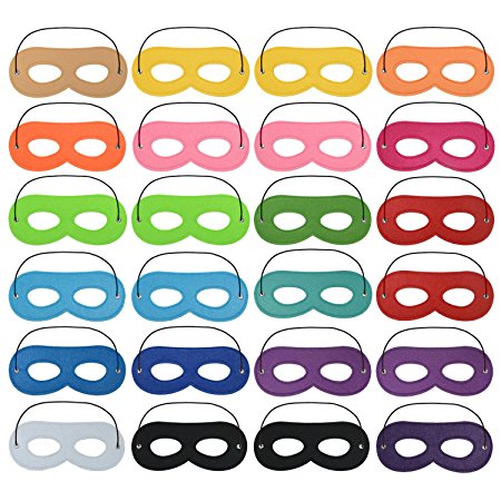 Coobey 24 Pieces Superhero Masks Felt Masks Eye Masks Half Masks Party Masks Kids Mask Toys with Elastic Ribbon for Party, Masquerade, Halloween, Multicolor