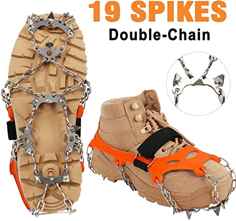 Kekilo Crampons Ice Cleats Grippers More Durable Walk Traction Anti-Slip for Hiking Climbing Hunting Walking on Ice Snow with 19 Stainless Steel Teeth Spike Crampons Cover Sport Boot Shoes