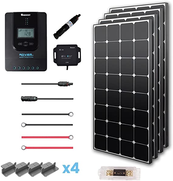 Renogy 400 Watt 12 Volt Off Grid Solar Premium Kit with Eclipse Solar Panel and 40A MPPT Rover Controller