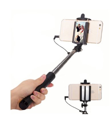 Selfie stick, Geekee Wired Selfie Stick Self-portrait Extendable Monopod & Built-in Remote Shutter & Adjustable Phone Holder With Mirror for Rear Camera Shooting for iPhone 6s/6 Plus,S6 Edge Plus