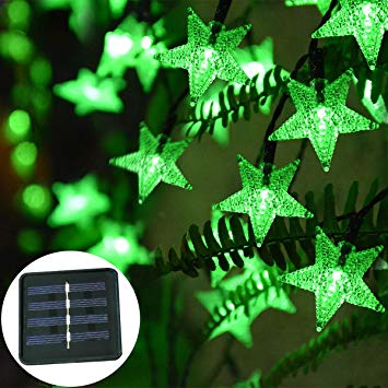 Windpnn Solar String Lights Outdoor, 30.6 ft 50 LED Waterproof Solar Powered String Lights Christmas Decorative Star Light for Garden Patio Home Xmas Wedding Party (Green)